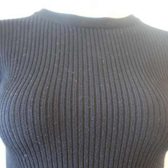 Womens MNG Black Ribbed Knit Crew Striped Cuff Sweater S - Picture 4 of 11